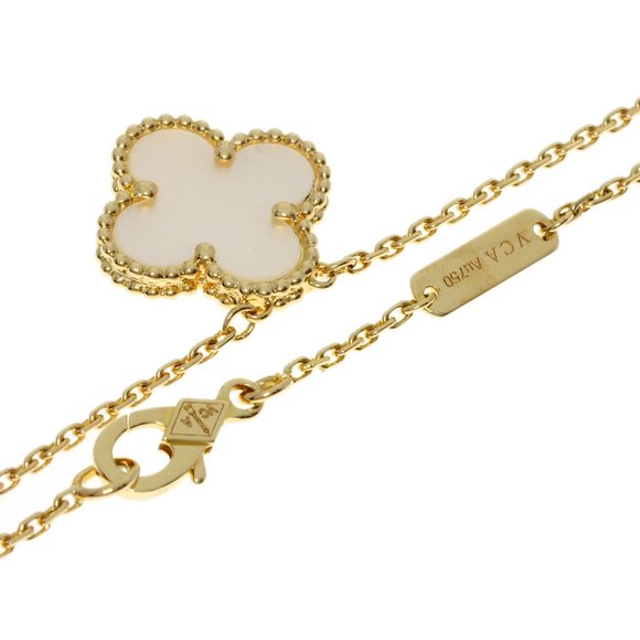 VAN CLEEF & ARPELS Alhambra White Shell Necklace K18 Yellow Gold Women's - Picture 2 of 7